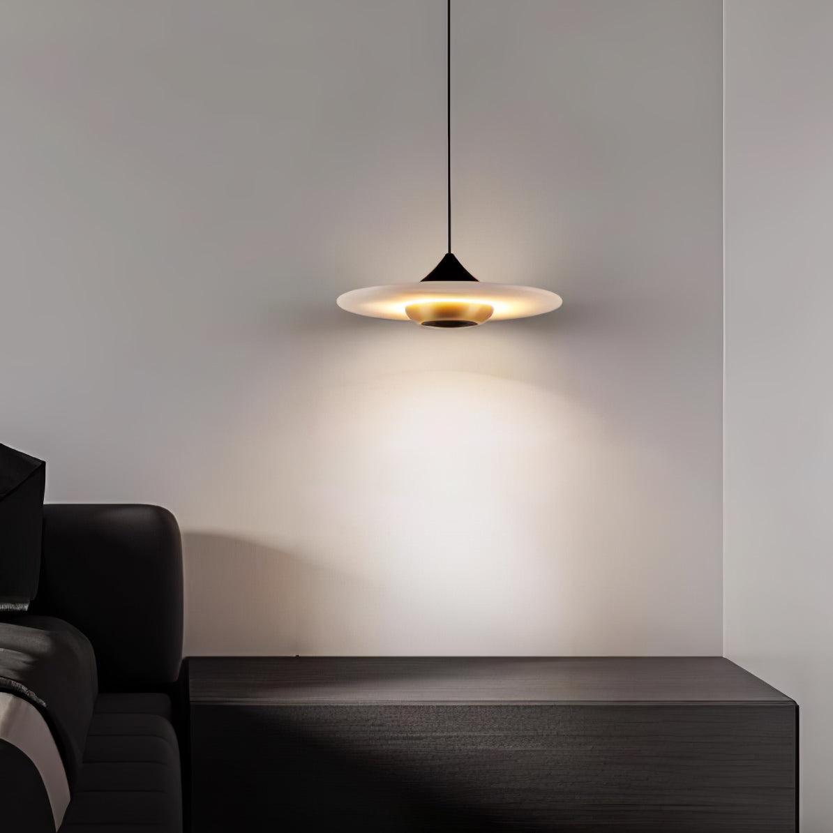 Modern White Marble Flying Saucer Pendant Light Integrated LED Hanging Ceiling Fixture