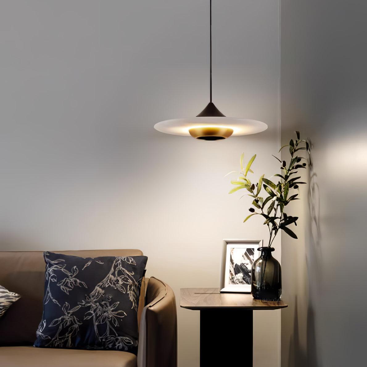 Modern White Marble Flying Saucer Pendant Light Integrated LED Hanging Ceiling Fixture