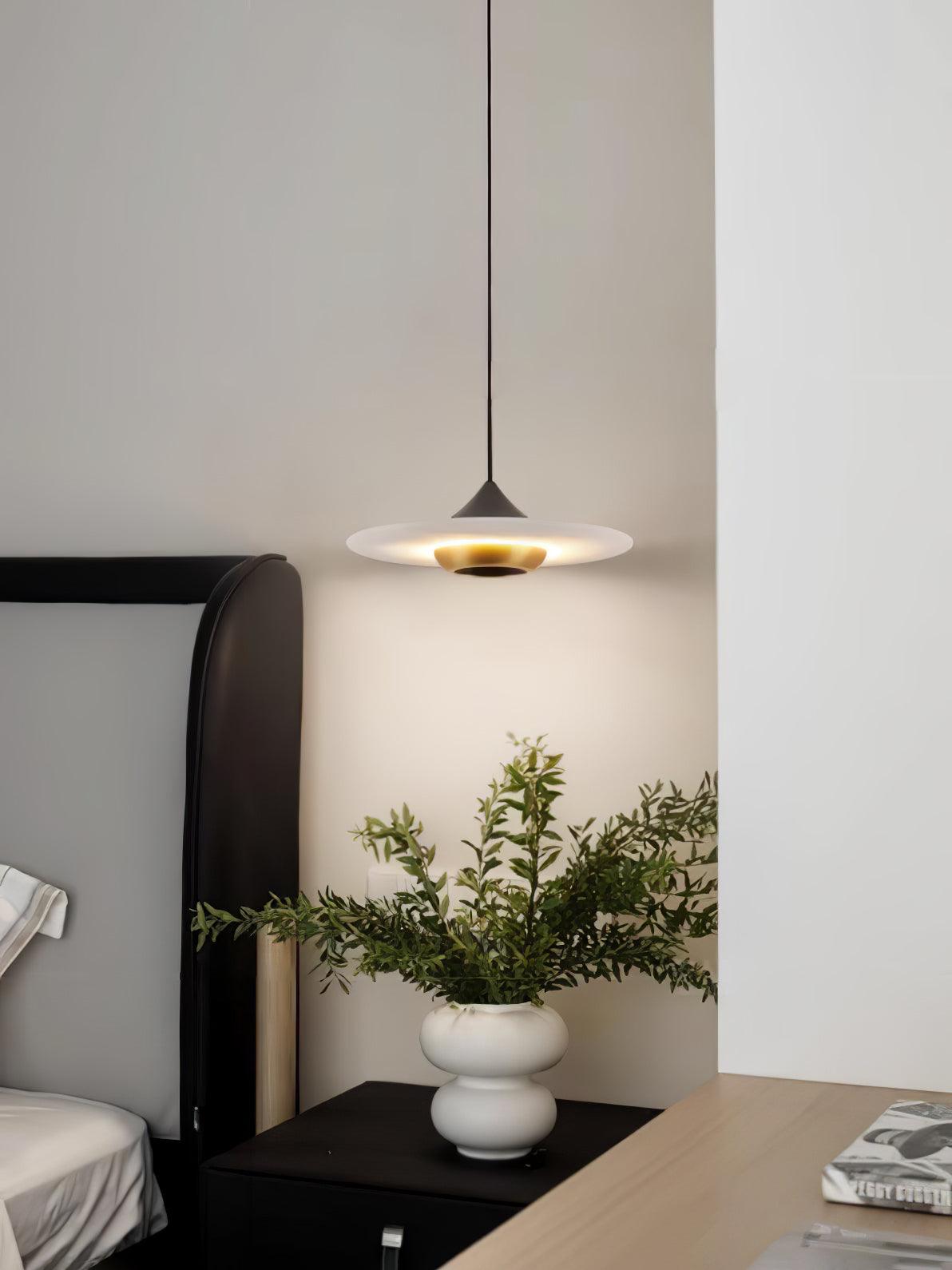 Modern White Marble Flying Saucer Pendant Light Integrated LED Hanging Ceiling Fixture