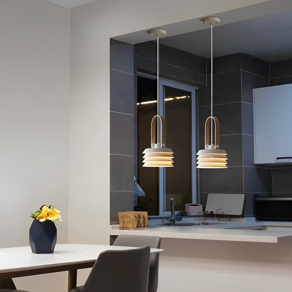 Modern White Multi Layer Drum Shade Pendant Light for Dining Room and Bedroom