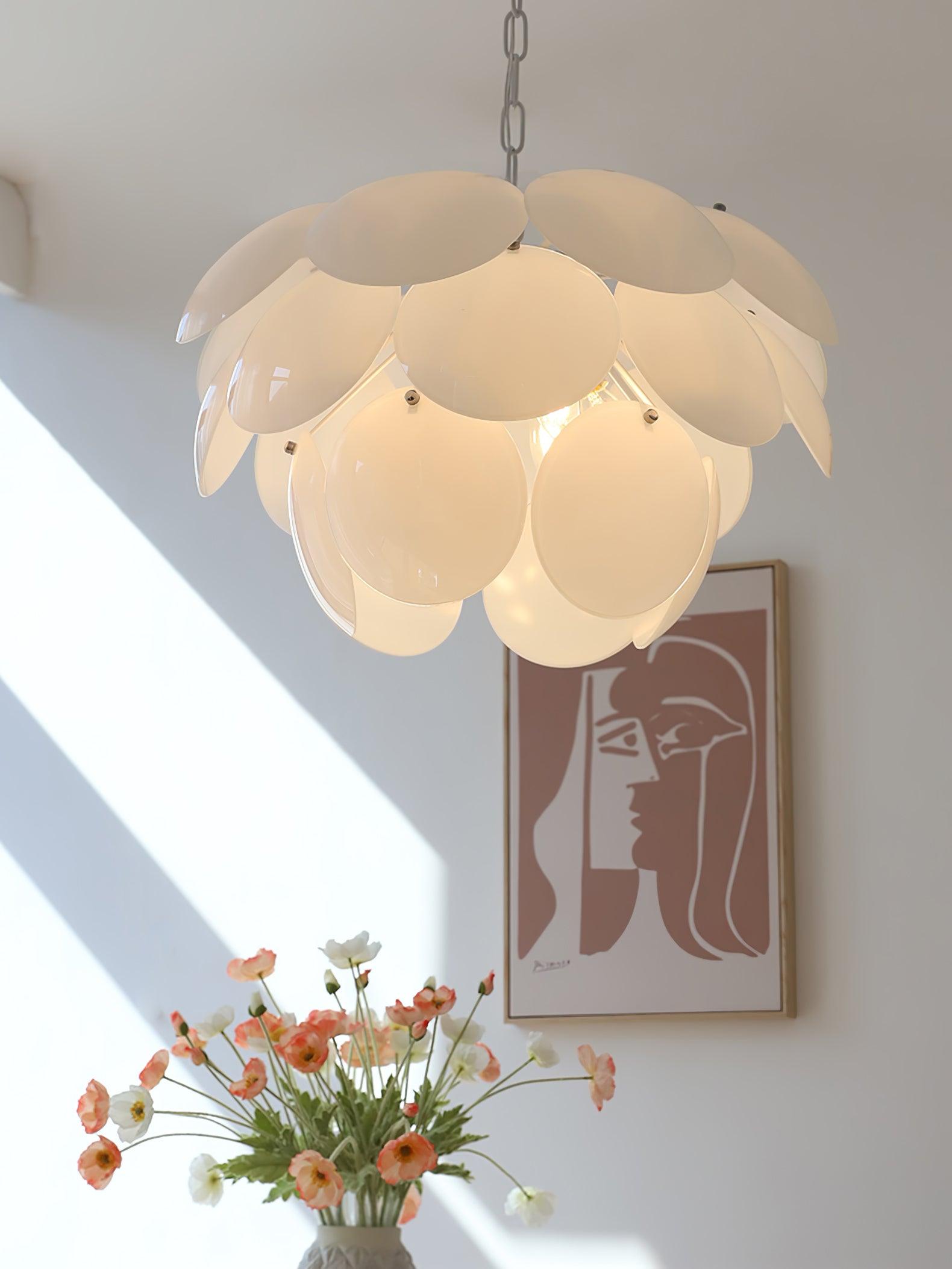 Modern White Petal Glass Pendant Chandelier for Elegant Dining and Living Room Lighting
