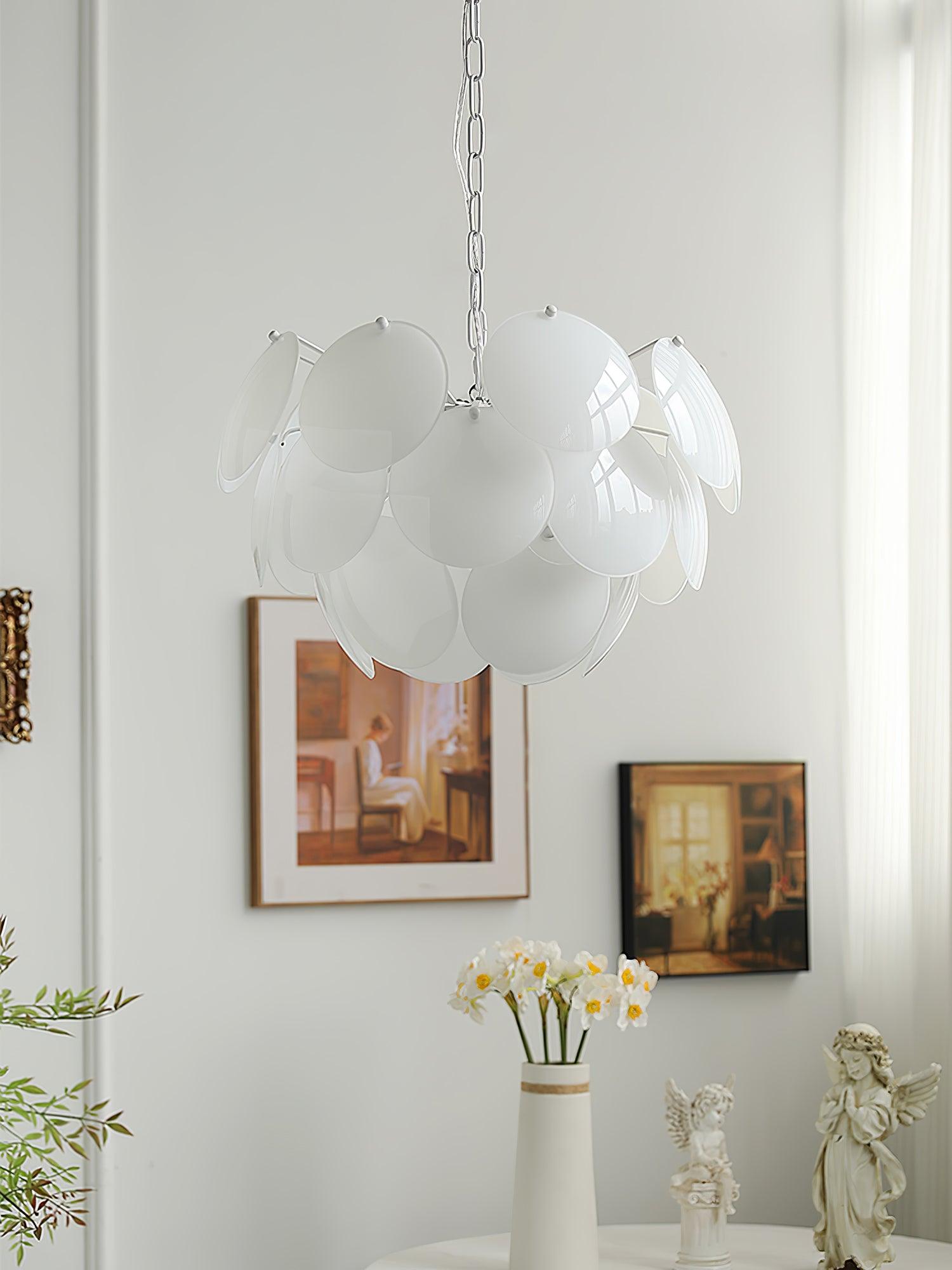 Modern White Petal Glass Pendant Chandelier for Elegant Dining and Living Room Lighting