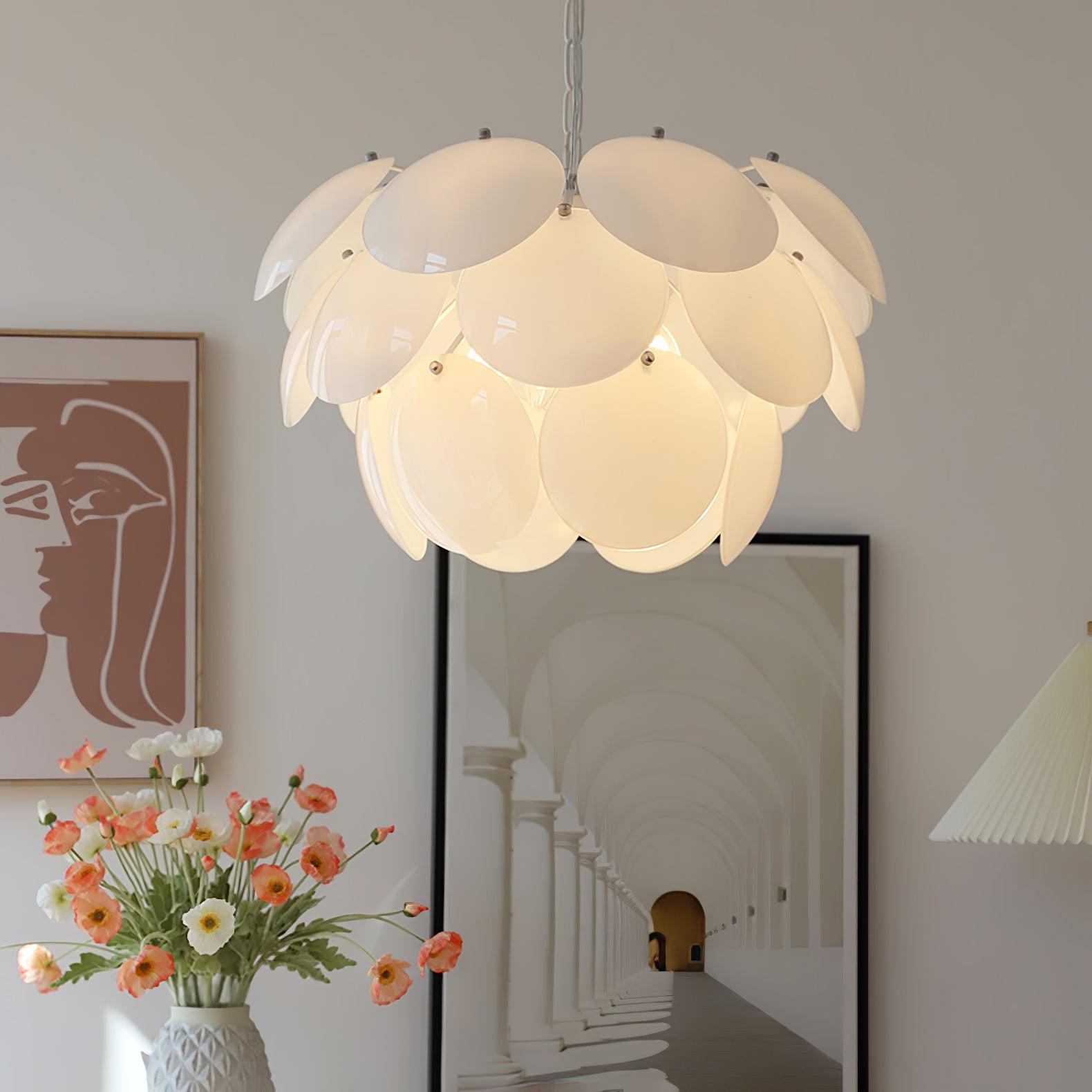 Modern White Petal Glass Pendant Chandelier for Elegant Dining and Living Room Lighting