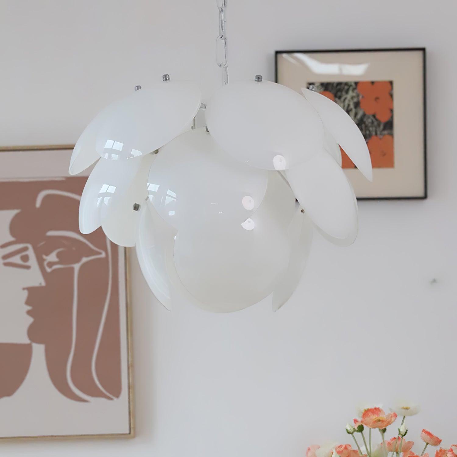 Modern White Petal Glass Pendant Chandelier for Elegant Dining and Living Room Lighting