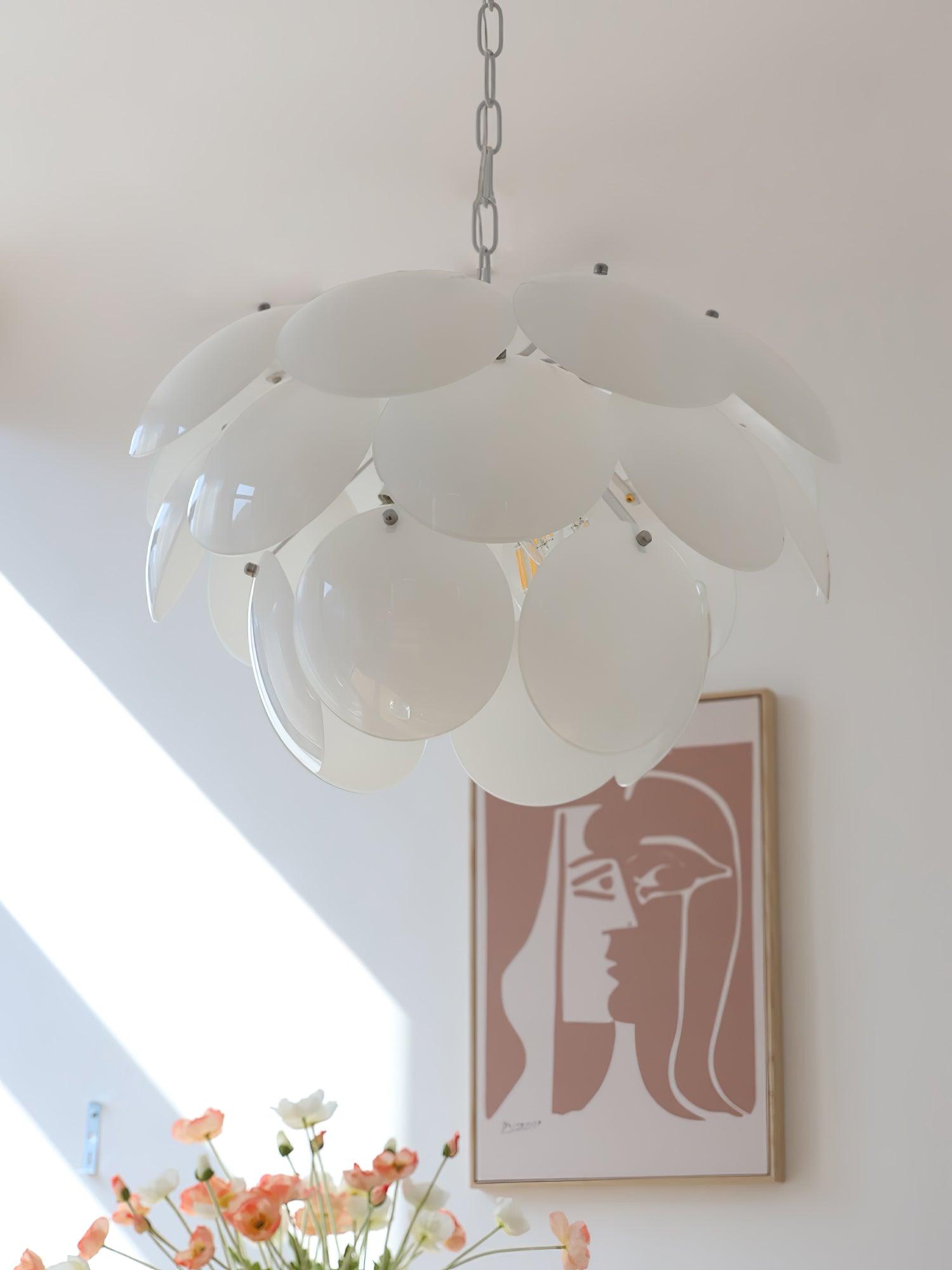 Modern White Petal Glass Pendant Chandelier for Elegant Dining and Living Room Lighting