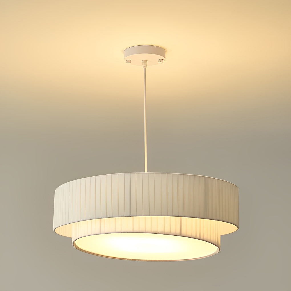 Modern White Pleated Fabric Drum Chandelier Creative Nordic Hanging Pendant Lamp