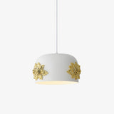Modern White Resin LED Pendant Light Hand Carved Ceiling Hanging Lamp with Crystals