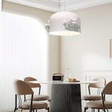Modern White Resin LED Pendant Light Hand Carved Ceiling Hanging Lamp with Crystals