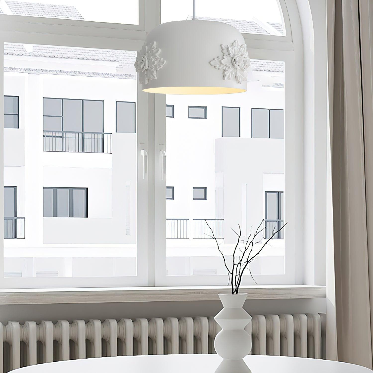 Modern White Resin LED Pendant Light Hand Carved Ceiling Hanging Lamp with Crystals