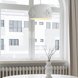 Modern White Resin LED Pendant Light Hand Carved Ceiling Hanging Lamp with Crystals