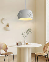 Modern White Resin LED Pendant Light Hand Carved Ceiling Hanging Lamp with Crystals