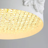 Modern White Resin LED Pendant Light Hand Carved Ceiling Hanging Lamp with Crystals