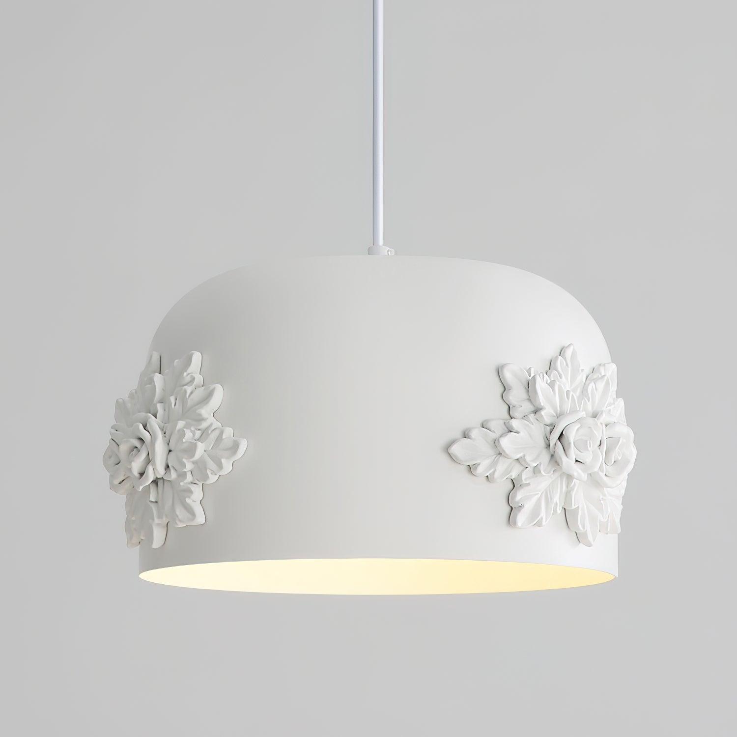Modern White Resin LED Pendant Light Hand Carved Ceiling Hanging Lamp with Crystals