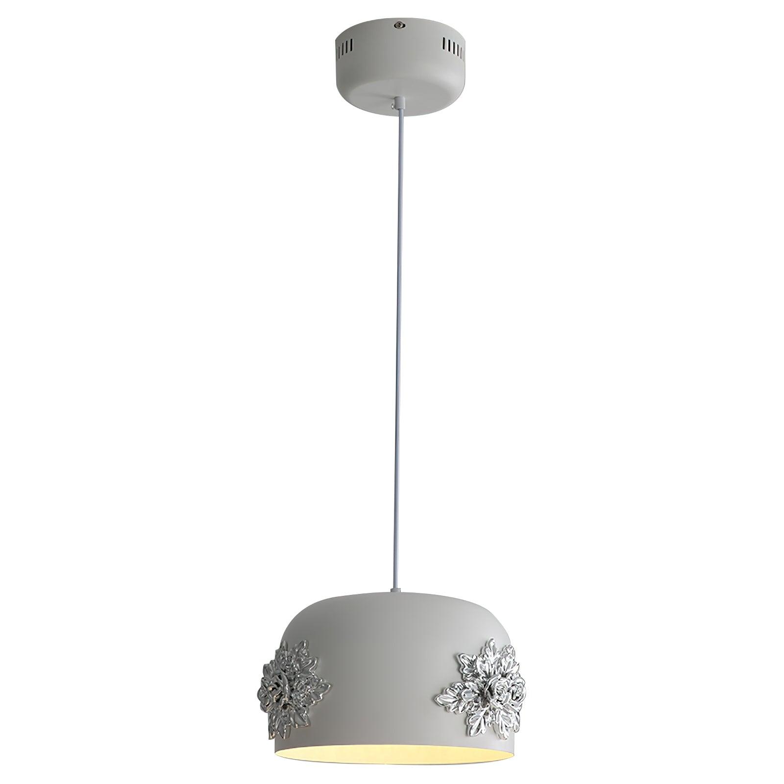 Modern White Resin LED Pendant Light Hand Carved Ceiling Hanging Lamp with Crystals