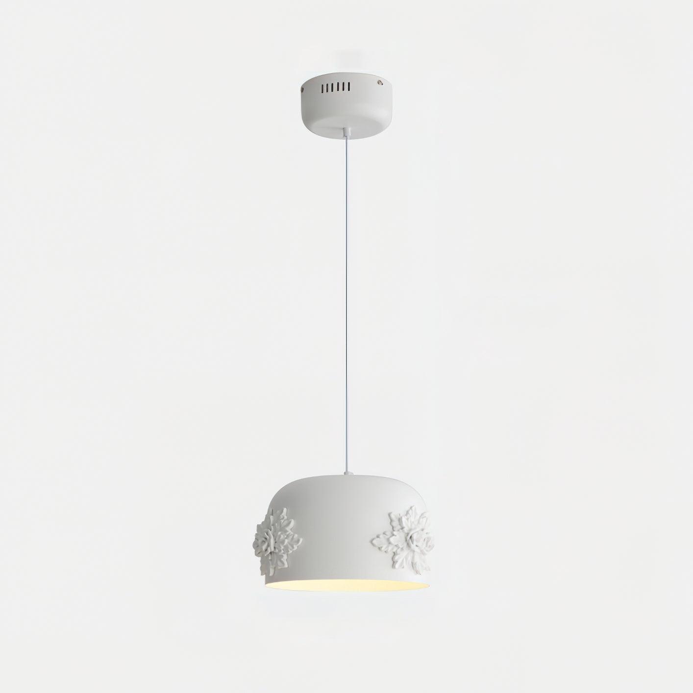 Modern White Resin LED Pendant Light Hand Carved Ceiling Hanging Lamp with Crystals