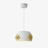 Modern White Resin LED Pendant Light Hand Carved Ceiling Hanging Lamp with Crystals