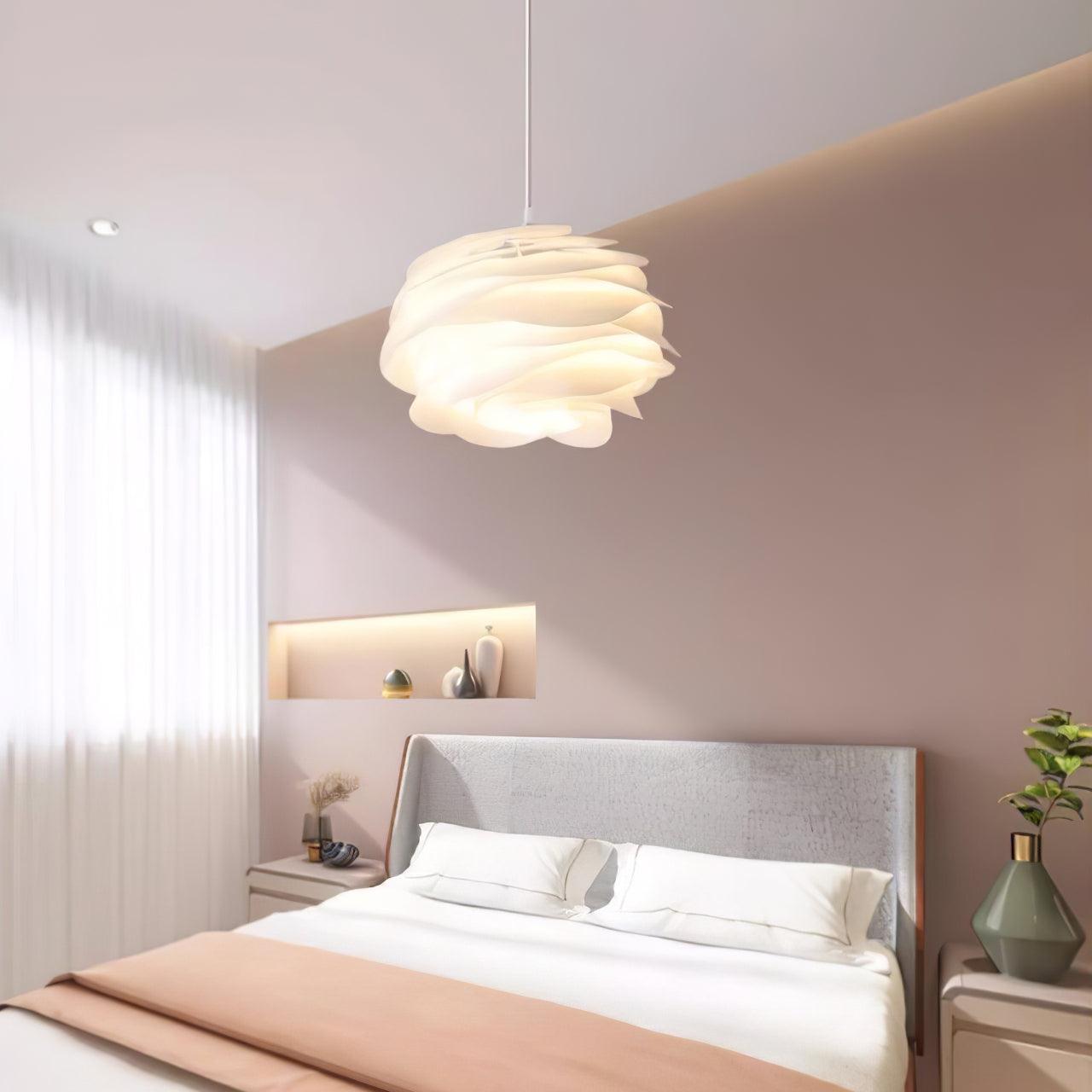 Modern White Rose Floral Pendant Light Decorative PVC Hanging Lamp for Indoor Living Spaces