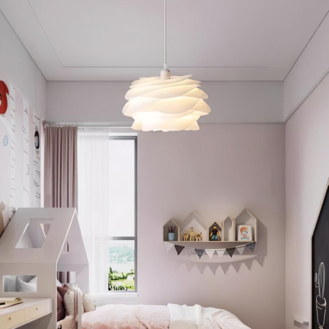 Modern White Rose Floral Pendant Light Decorative PVC Hanging Lamp for Indoor Living Spaces
