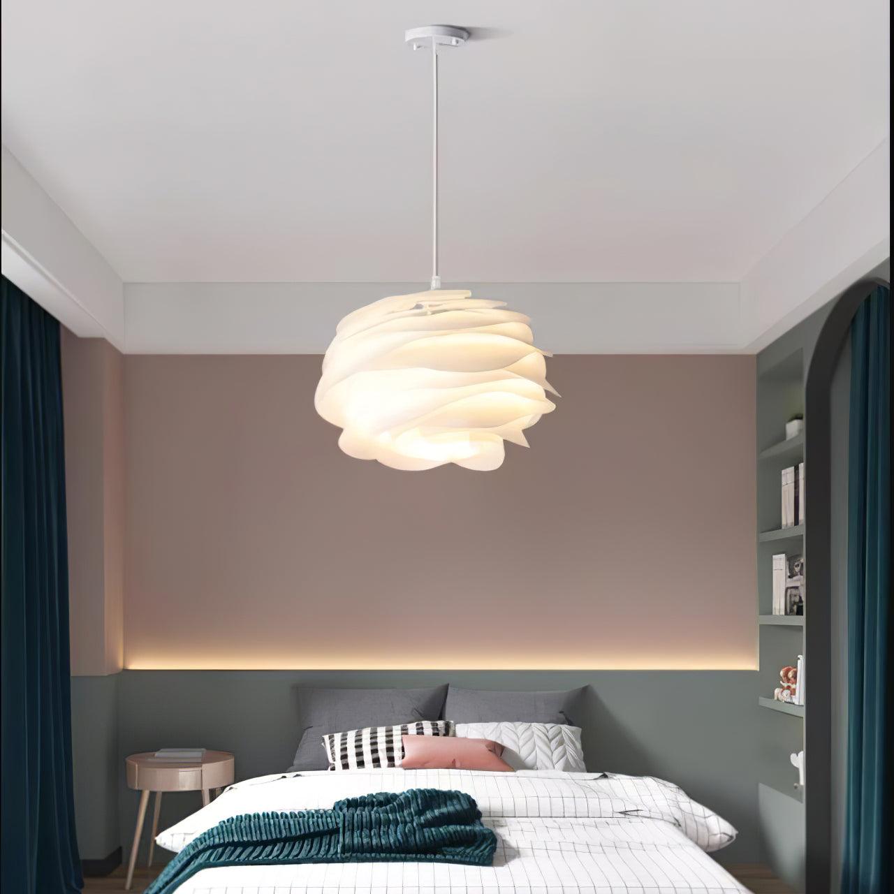 Modern White Rose Floral Pendant Light Decorative PVC Hanging Lamp for Indoor Living Spaces