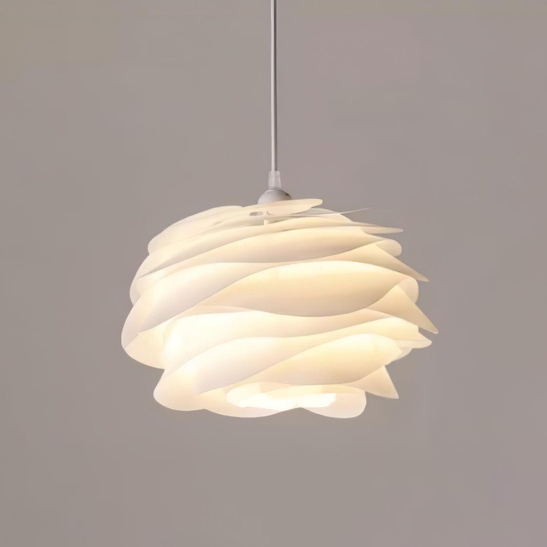 Modern White Rose Floral Pendant Light Decorative PVC Hanging Lamp for Indoor Living Spaces