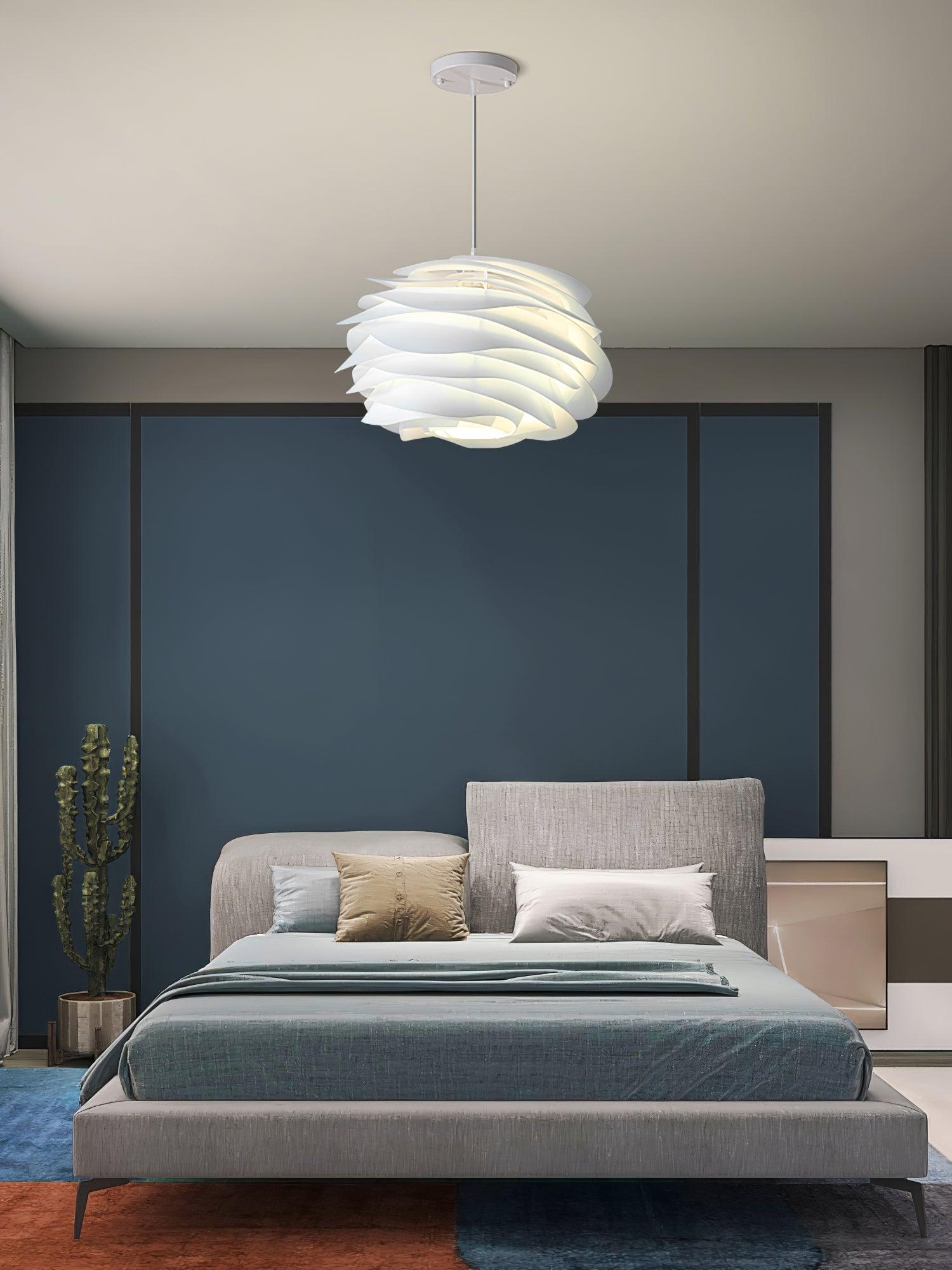 Modern White Rose Floral Pendant Light Decorative PVC Hanging Lamp for Indoor Living Spaces