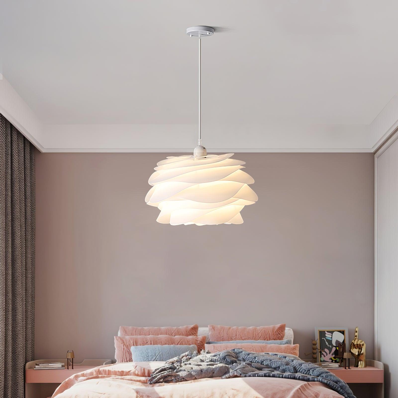 Modern White Rose Floral Pendant Light Decorative PVC Hanging Lamp for Indoor Living Spaces