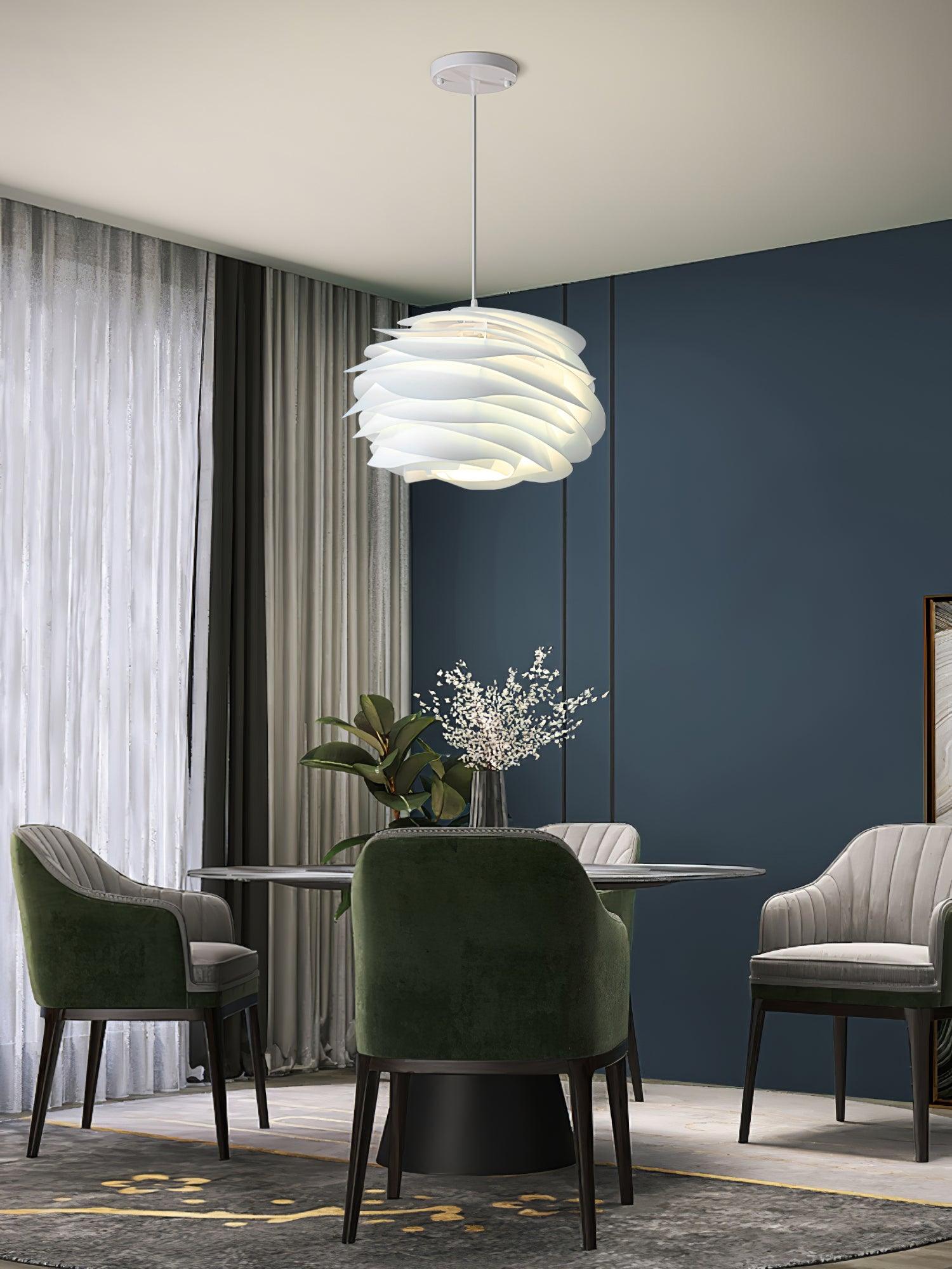 Modern White Rose Floral Pendant Light Decorative PVC Hanging Lamp for Indoor Living Spaces