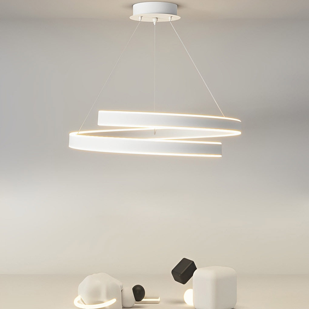 Modern White Rotating Ring LED Chandelier Nordic Style Three Step Dimming Pendant Light
