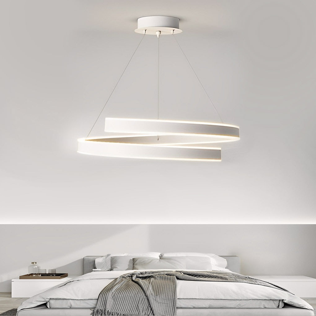 Modern White Rotating Ring LED Chandelier Nordic Style Three Step Dimming Pendant Light