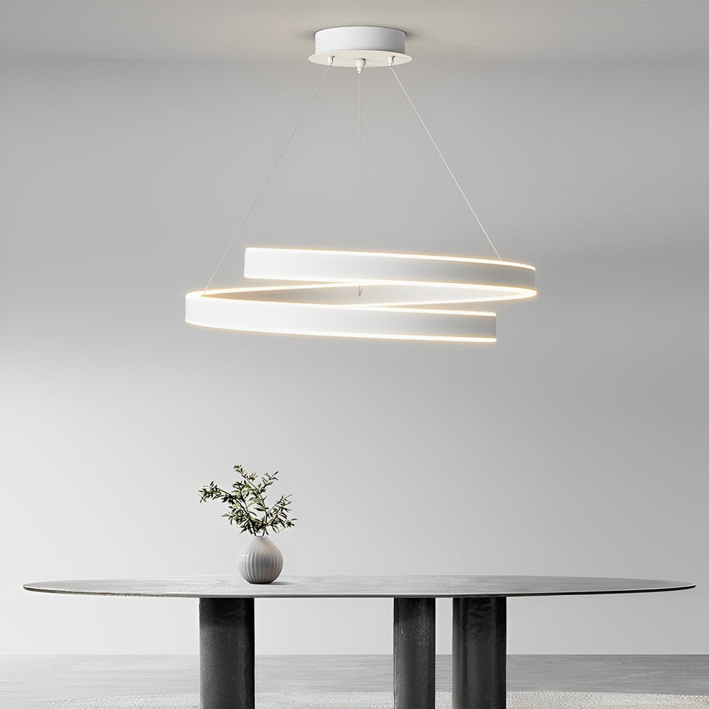 Modern White Rotating Ring LED Chandelier Nordic Style Three Step Dimming Pendant Light