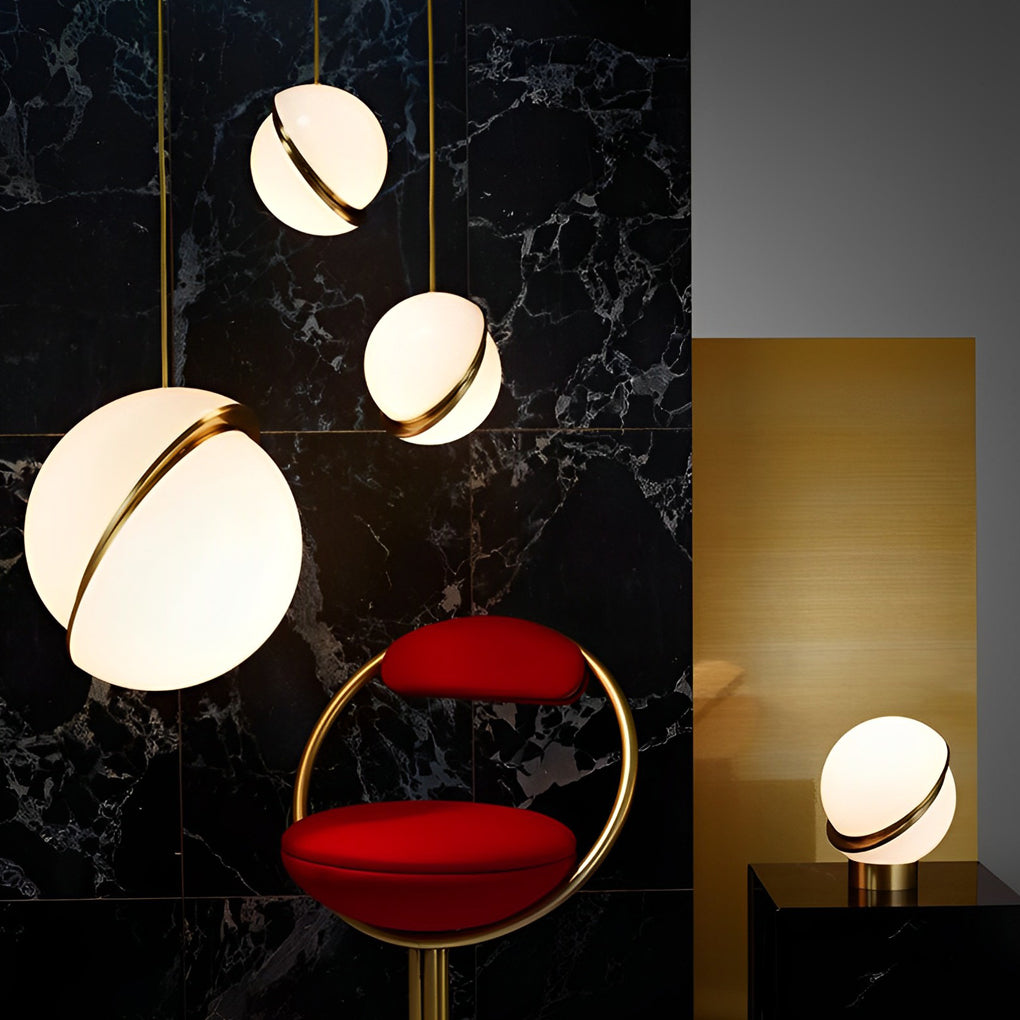 Modern White Round Semicircle Acrylic Pendant Lamp with Electroplated Iron Finish