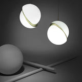 Modern White Round Semicircle Acrylic Pendant Lamp with Electroplated Iron Finish