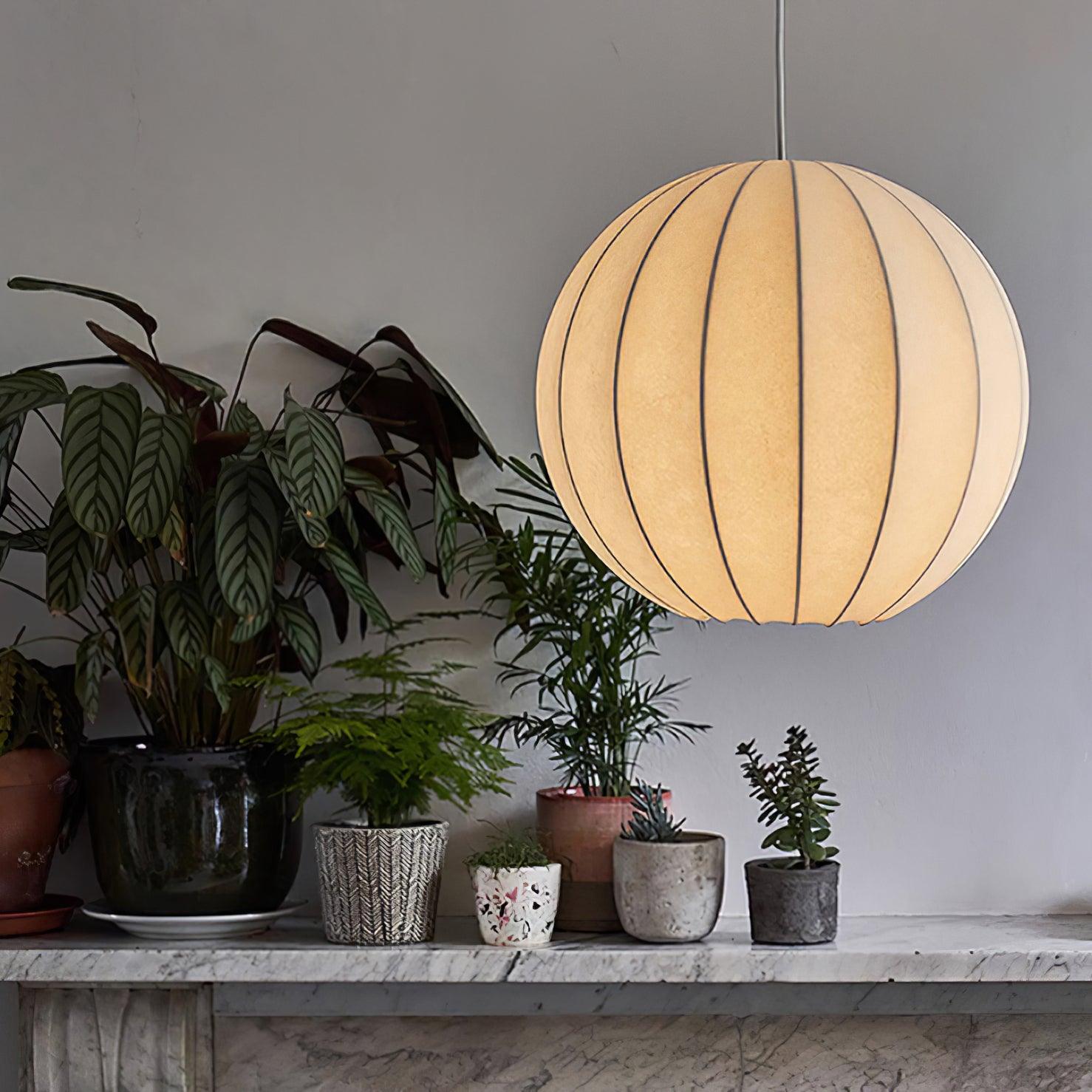 Modern White Silk Globe Pendant Light Minimalist Hanging Fixture for Living Room