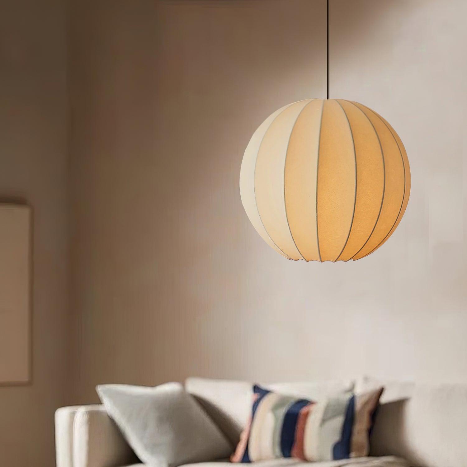 Modern White Silk Globe Pendant Light Minimalist Hanging Fixture for Living Room