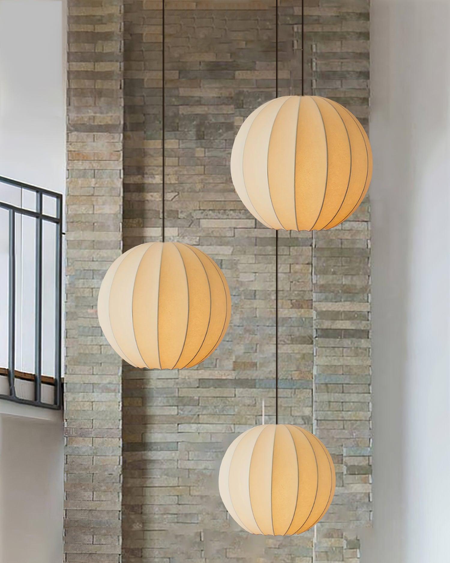 Modern White Silk Globe Pendant Light Minimalist Hanging Fixture for Living Room