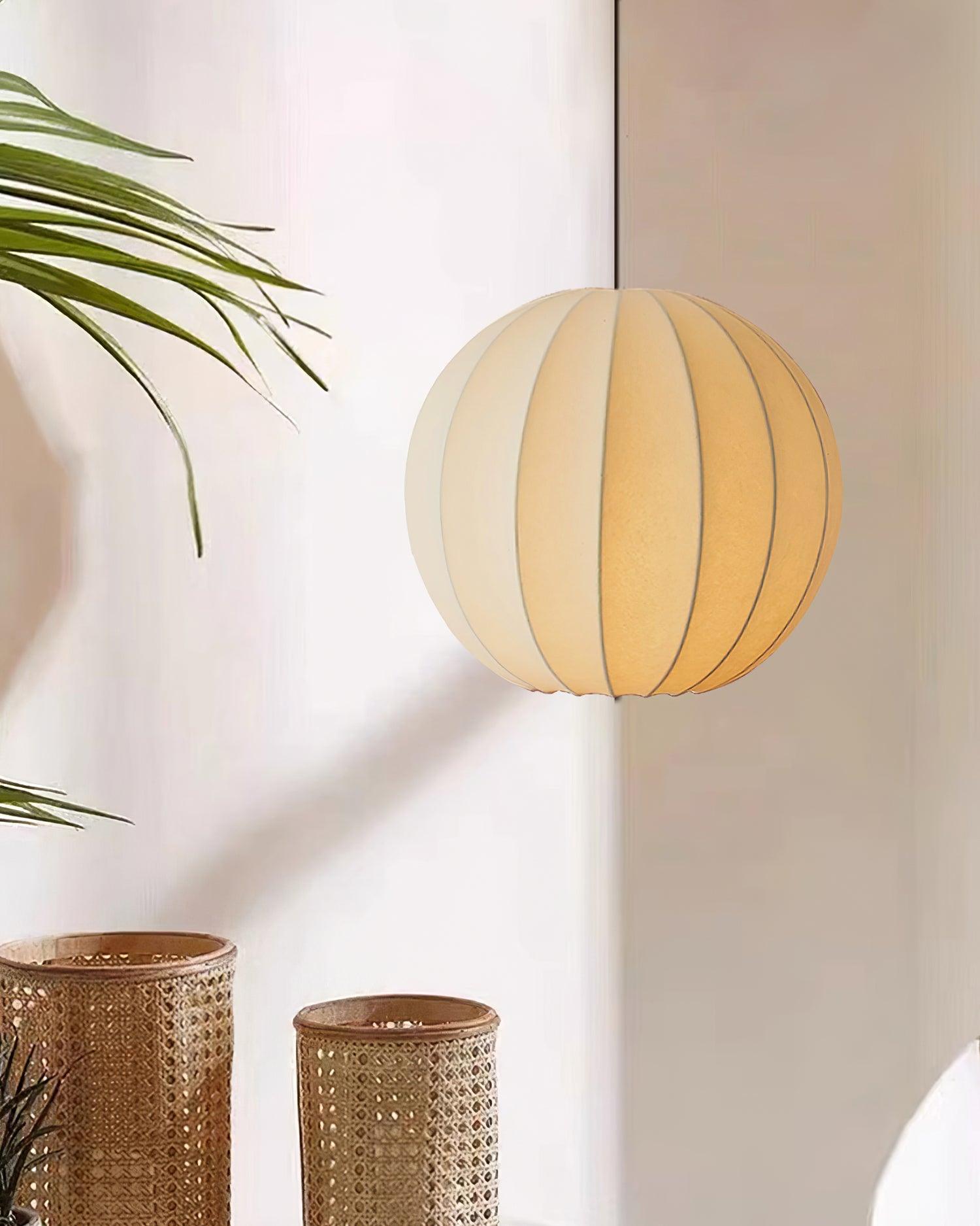 Modern White Silk Globe Pendant Light Minimalist Hanging Fixture for Living Room