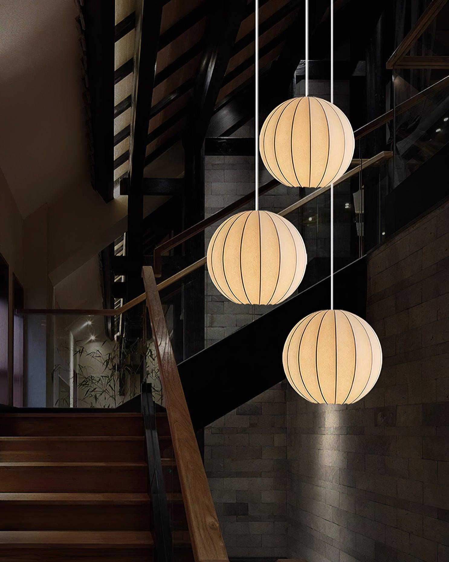 Modern White Silk Globe Pendant Light Minimalist Hanging Fixture for Living Room