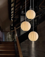 Modern White Silk Globe Pendant Light Minimalist Hanging Fixture for Living Room