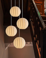 Modern White Silk Globe Pendant Light Minimalist Hanging Fixture for Living Room