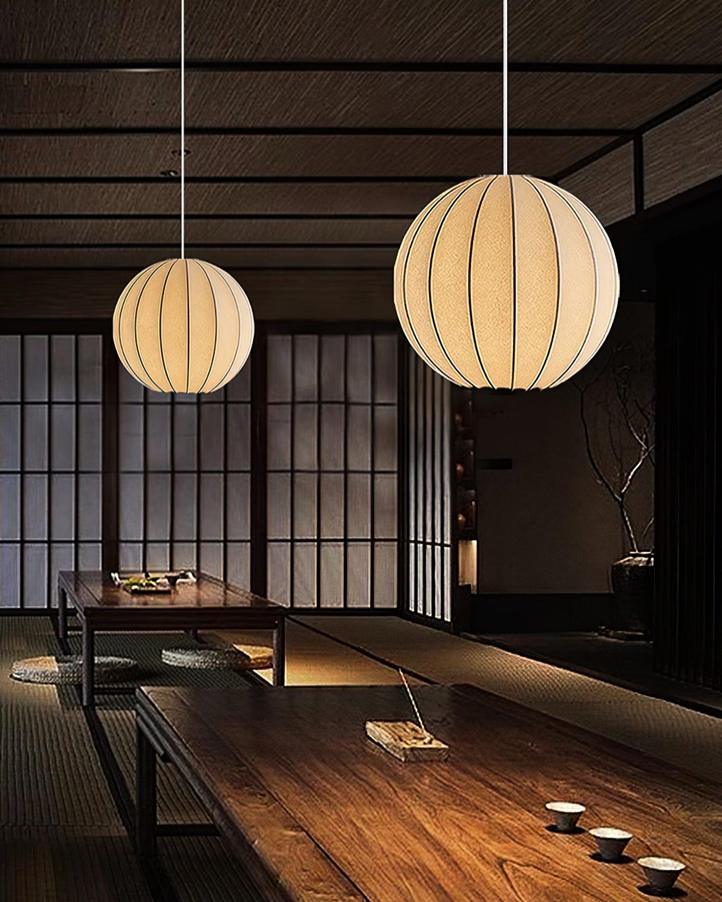 Modern White Silk Globe Pendant Light Minimalist Hanging Fixture for Living Room