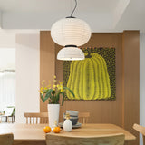 Modern White Silk Lantern Pendant Light with Oak Wood Details and Adjustable Hanging Cord