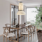 Modern White Silk Lantern Pendant Light with Oak Wood Details and Adjustable Hanging Cord