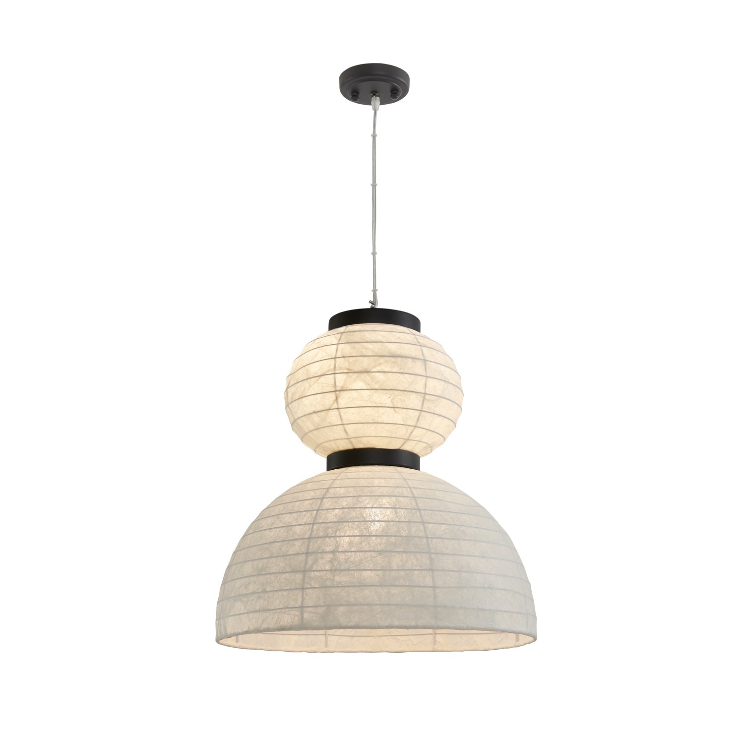 Modern White Silk Lantern Pendant Light with Oak Wood Details and Adjustable Hanging Cord