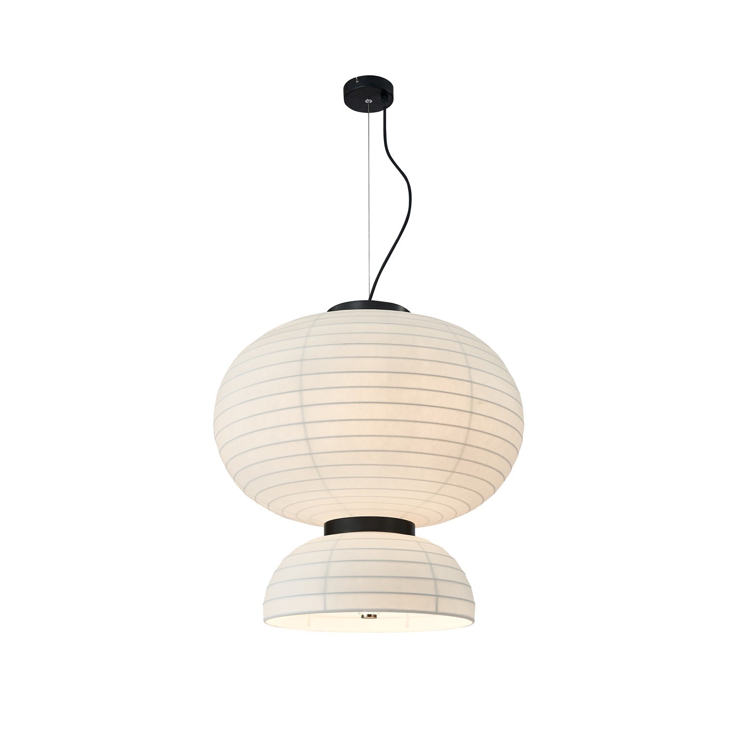 Modern White Silk Lantern Pendant Light with Oak Wood Details and Adjustable Hanging Cord