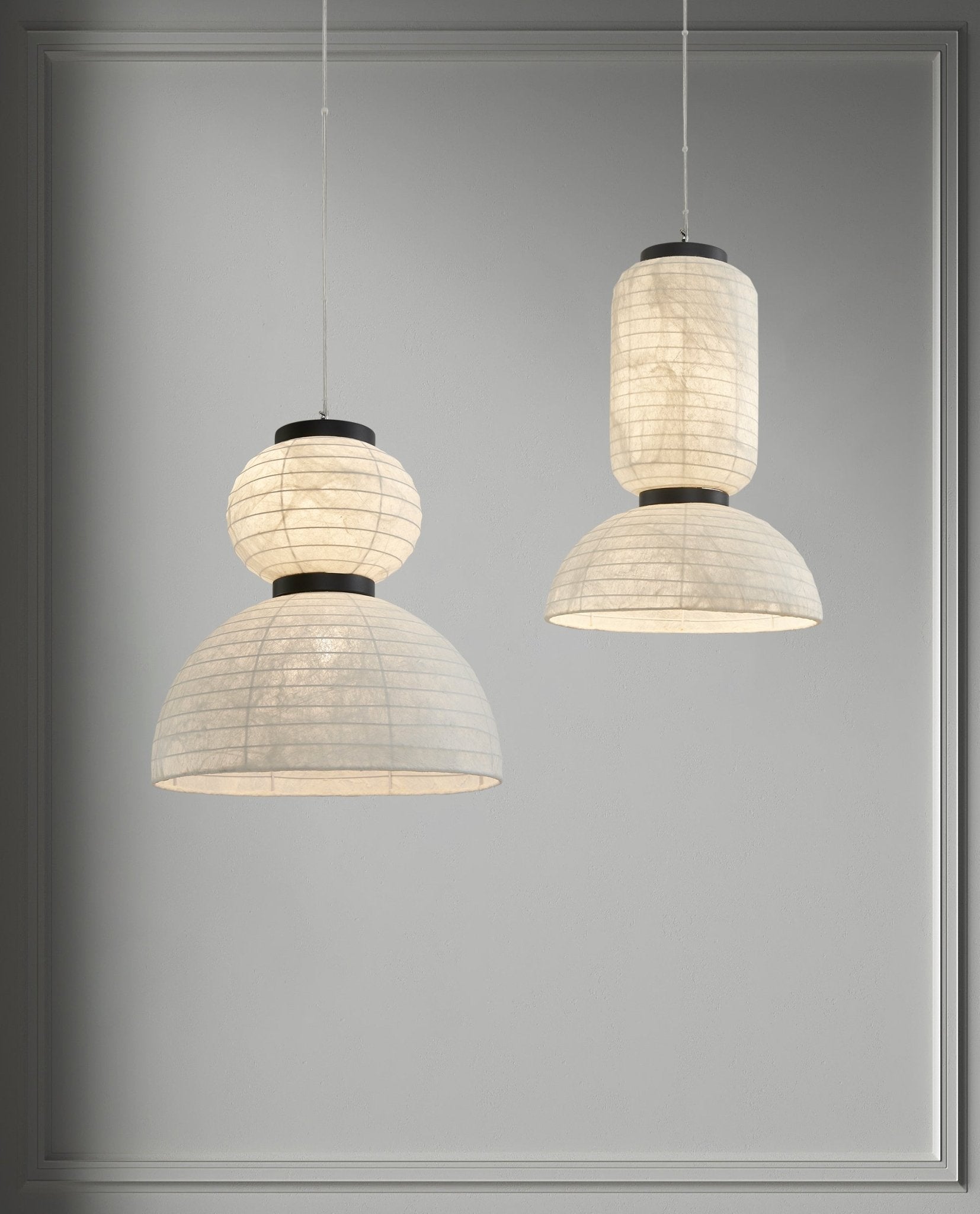 Modern White Silk Lantern Pendant Light with Oak Wood Details and Adjustable Hanging Cord