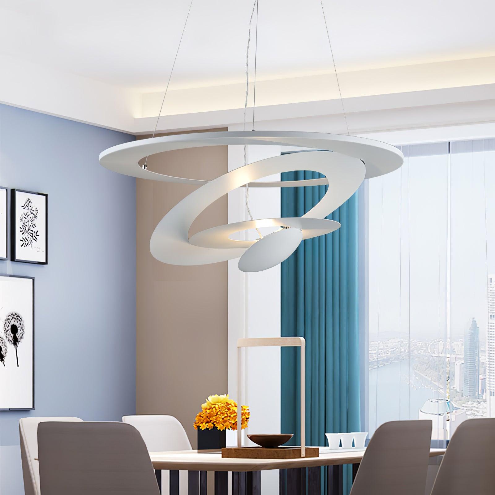 Modern White Spiral Aluminum Disc Pendant Lamp for Contemporary Interior Lighting