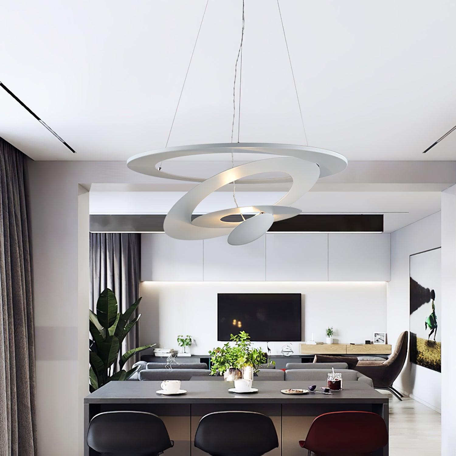 Modern White Spiral Aluminum Disc Pendant Lamp for Contemporary Interior Lighting