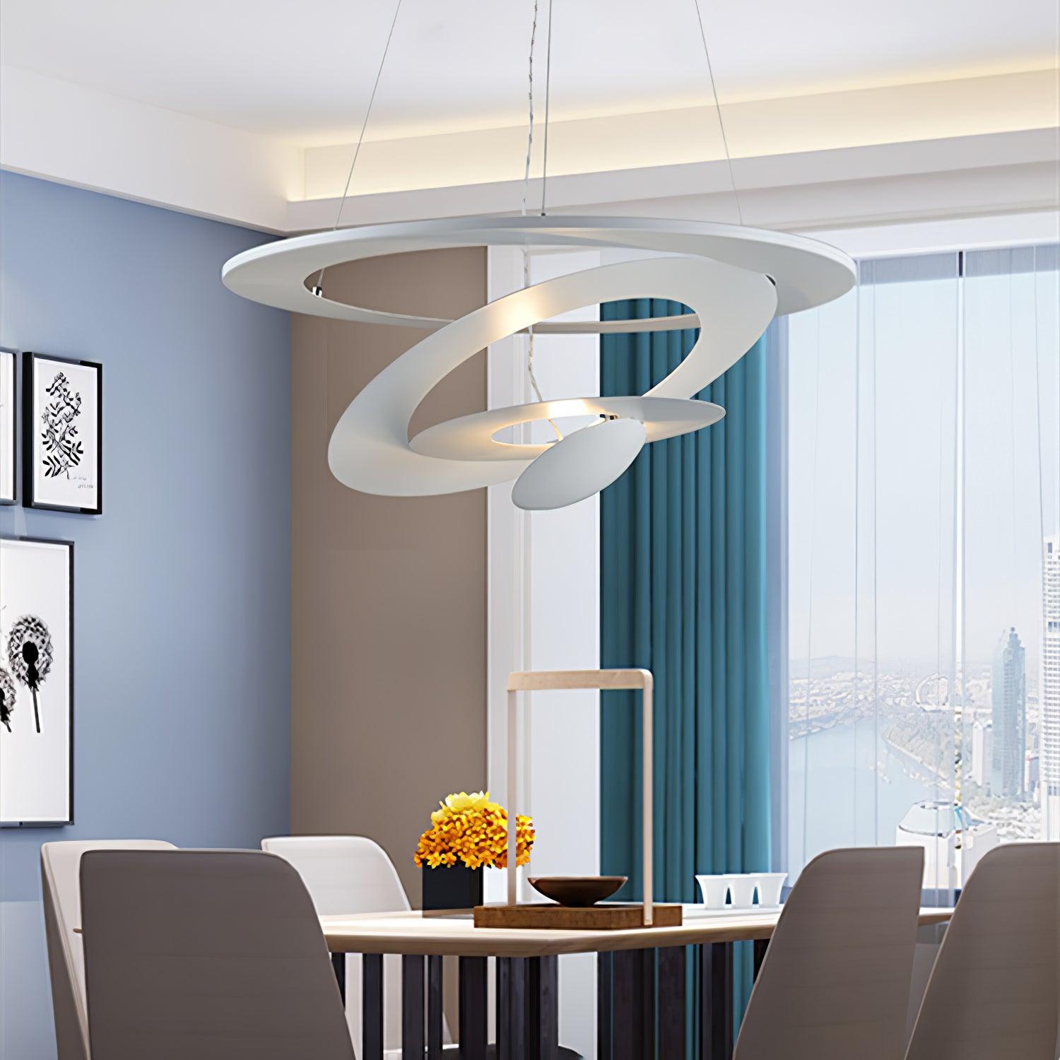 Modern White Spiral Aluminum Disc Pendant Lamp for Contemporary Interior Lighting