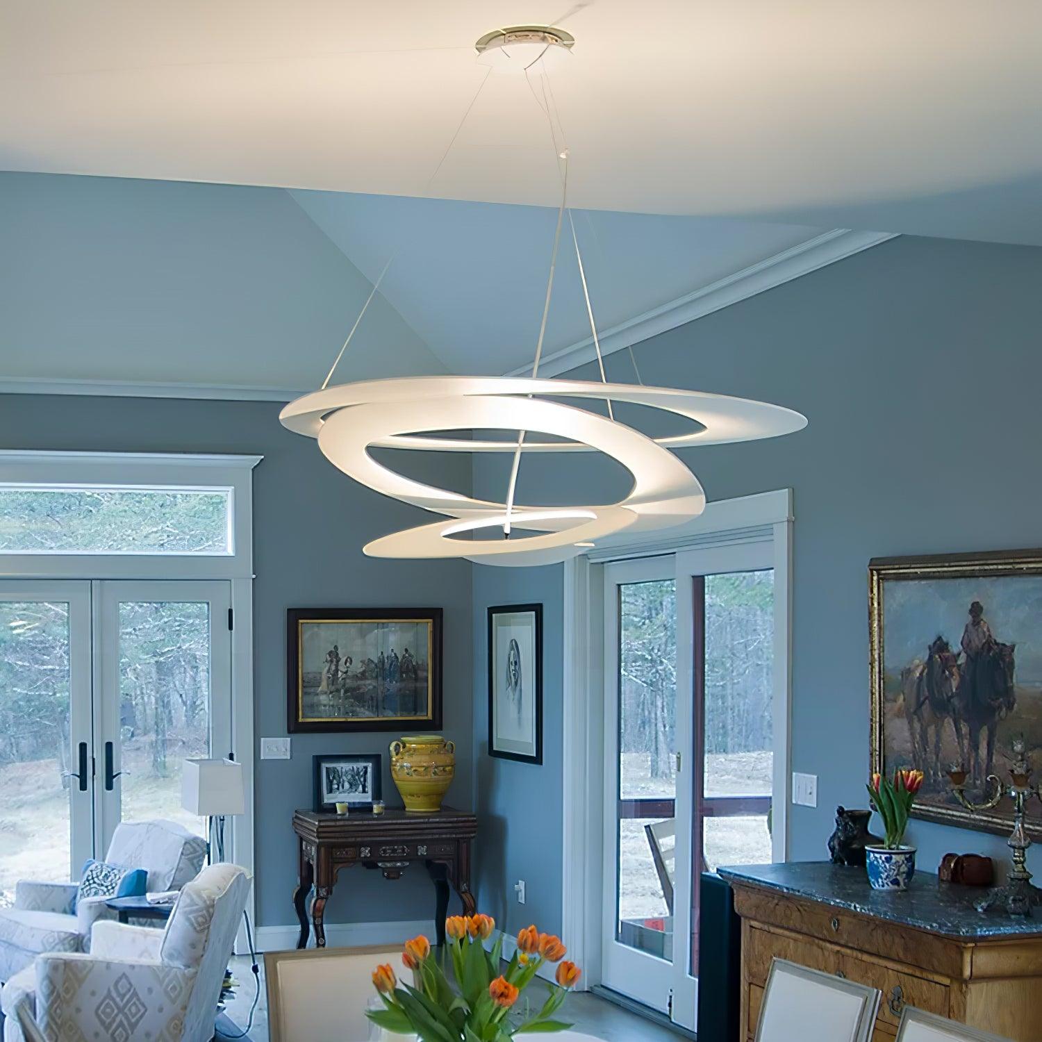 Modern White Spiral Aluminum Disc Pendant Lamp for Contemporary Interior Lighting