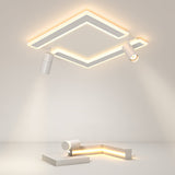 Modern White Square LED Flush Mount Ceiling Light with Two Rotating Spotlights and Dimmable Control